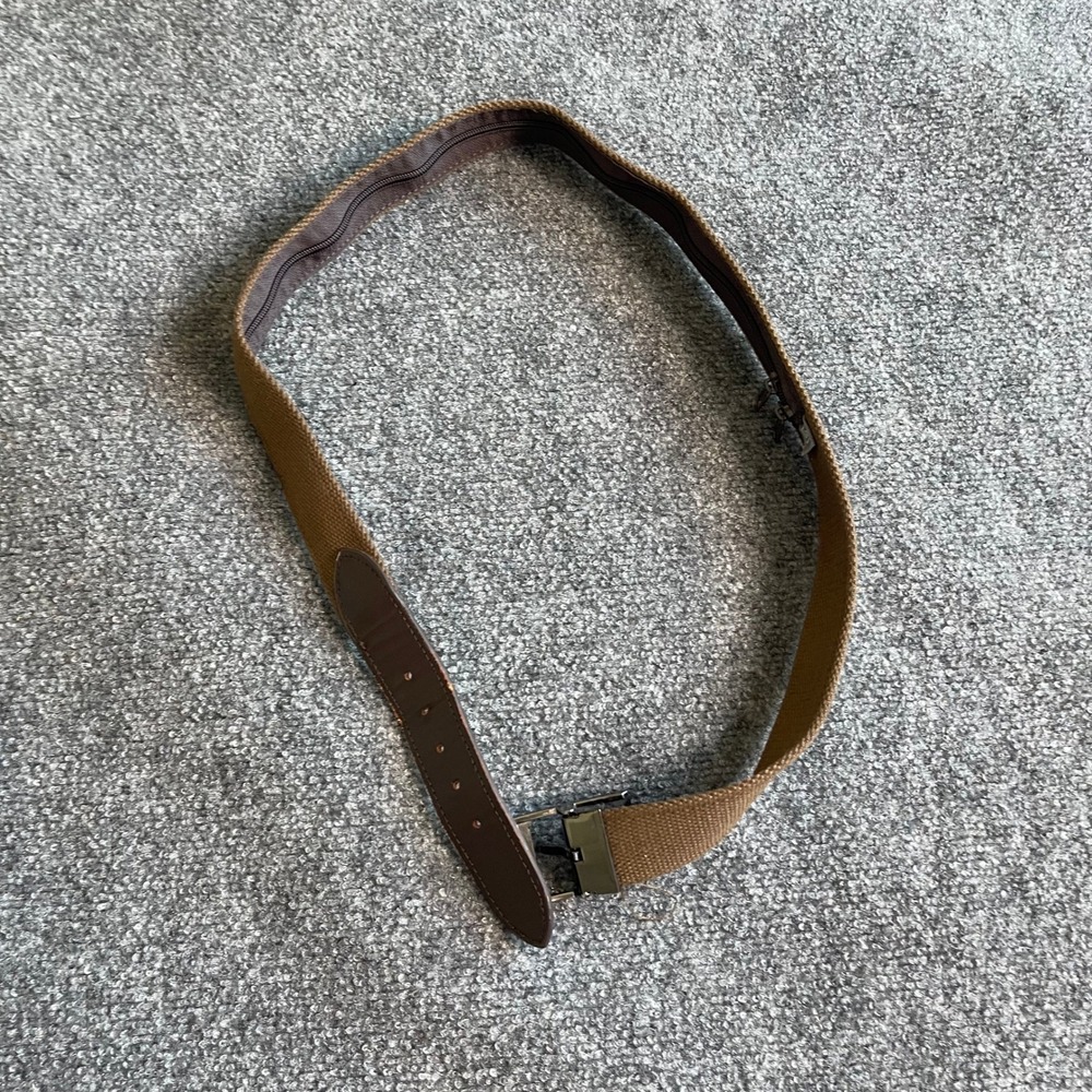 Go Travel Men Brown Canvas Money Belt Hidden Zipper Security Pocket Buckle 43.5i